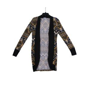 Aztec Pattern BLU-Heart Long Sleeve Open Front Cardigan Sweater L